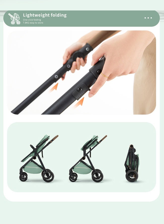 كيديليو عربة أطفال 3 في 1، مقصورة سفر متعددة الوظائف للمواليد الجدد، عربة أطفال قابلة للطي بيد واحدة للرضع، عربة أطفال مرتفعة للأطفال الصغار بعجلات مطاطية، طبق طعام، حصيرة تبريد، ناموسية، وغيرها من الملحقات - Image 5